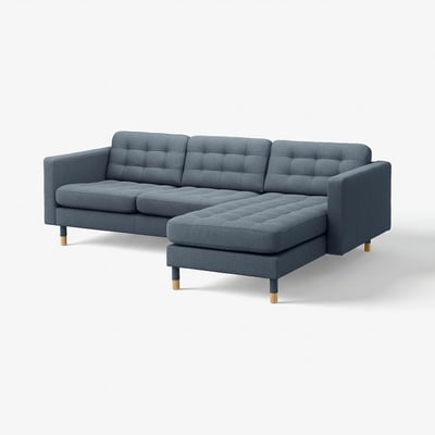 LANDSKRONA 3-pers. sofa, med chaiselong/Gunnared blå/træ