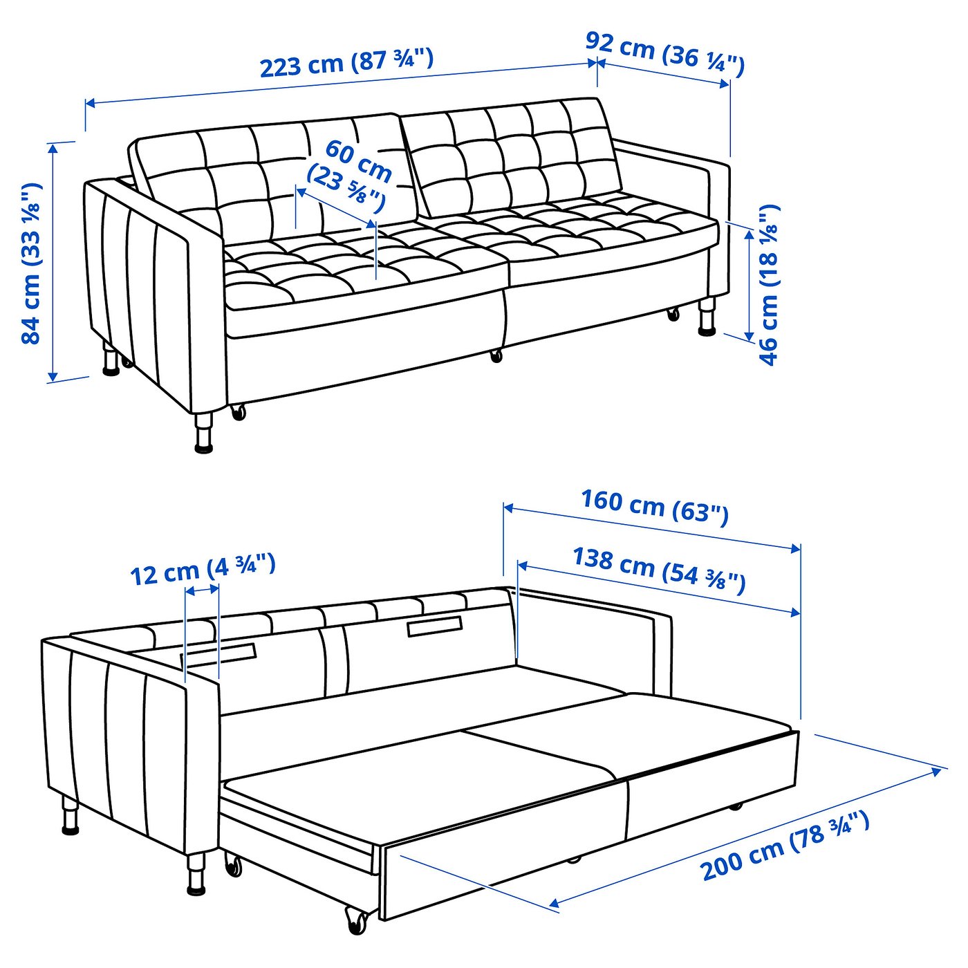 Møbelmontering LANDSKRONA 3-pers. sovesofa, Grann/Bomstad sort/metal