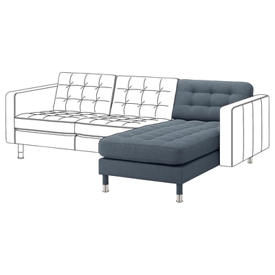 LANDSKRONA sofa, grå, u-formet med tuftede hynder.