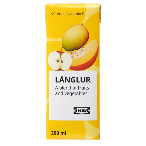 Ikea LÅNGLUR æske: mango, græskar, æblesmoothie. 200 ml, tilsat C-vitamin.