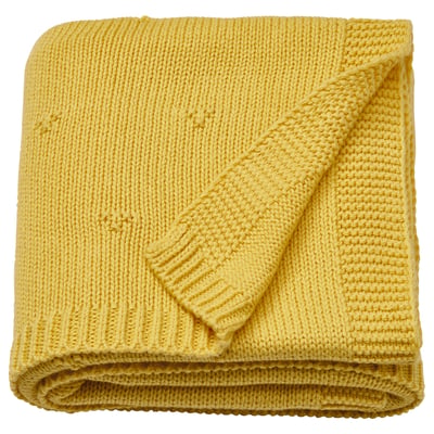 LEN Babytæppe, gul/strikket, 70x90 cm