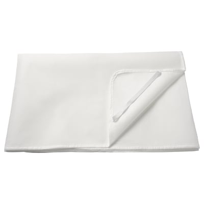 Hvid LENAST madrasbeskytter, rektangulær, tynd, polyester og polyurethan, pænt foldet.