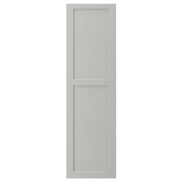 LERHYTTAN lysegrå køkkenlåge i massivt træ, klassiske fasede kanter, indsat finerpanel, traditionelt design.