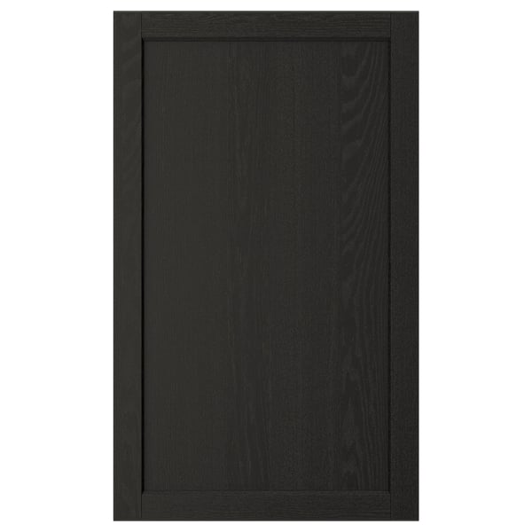 LERHYTTAN sort trædør, massiv askeramme, skrå kanter, finerplade, traditionelt design.