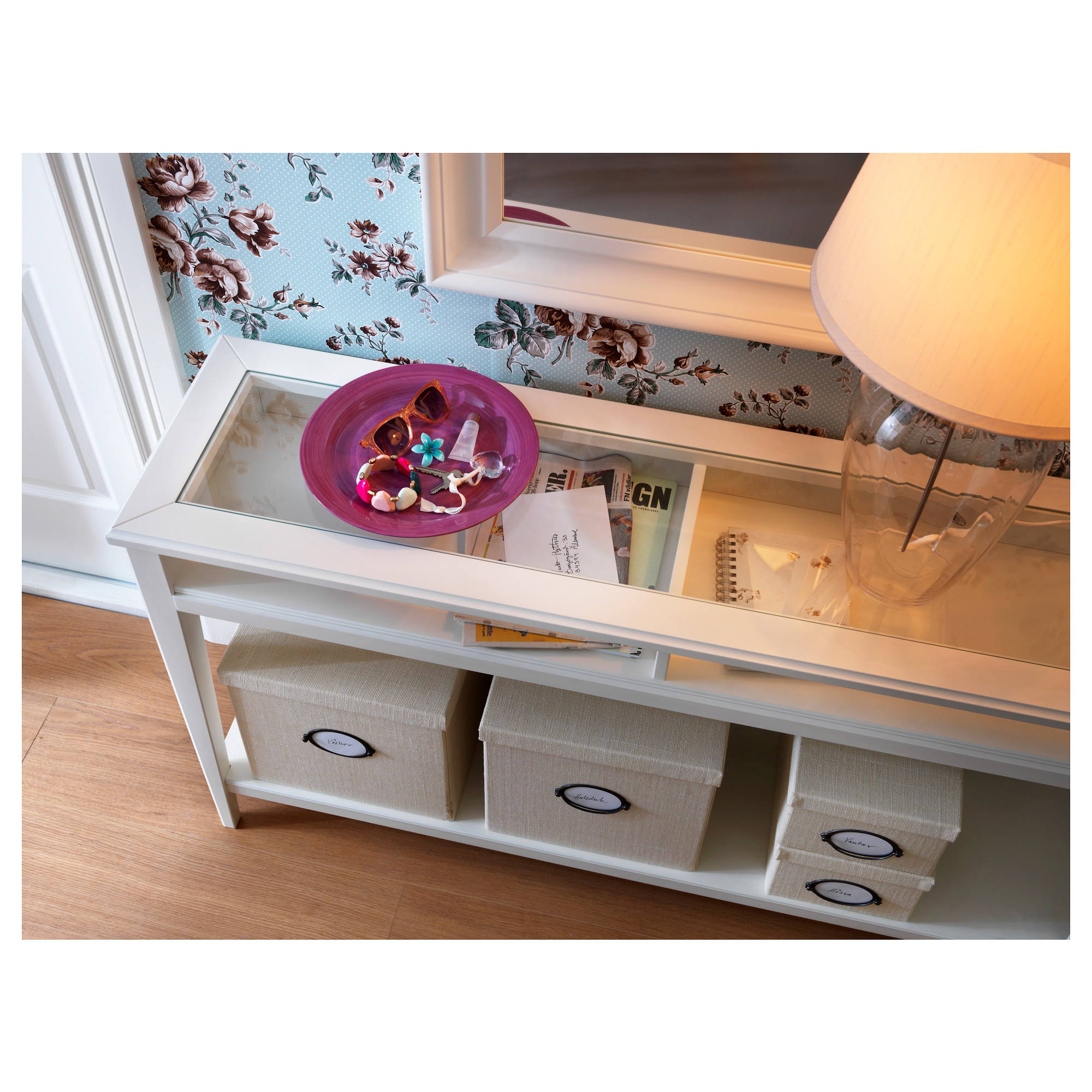 LIATORP Konsolbord, hvid, glas, 133x37 cm IKEA