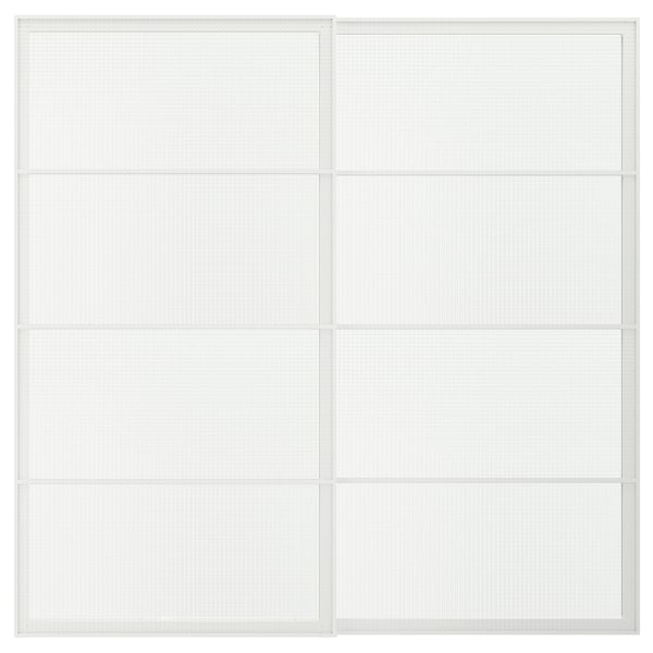 LUNDBRÄSMA Skydedørspar, hvid/ternet glas, 200x201 cm