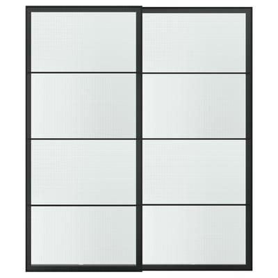 LUNDBRÄSMA Skydedørspar, sort/ternet glas, 200x236 cm