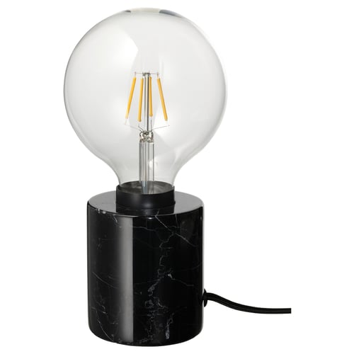 MARKFROST lampe: sort marmorfod, klar glaspære, led glødetråd.