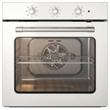 Indbygget ovn i rustfrit stål, slank, moderne, med digitale kontroller, glasdør, metalhylder, ventilatordrevet luftkonvektion, flere tilberedningsniveauer.