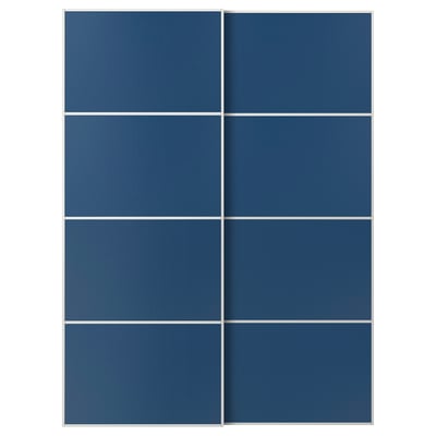 Blå MEHAMN skydelåger til garderobeskabe med et moderne, minimalistisk design i rektangulær form.