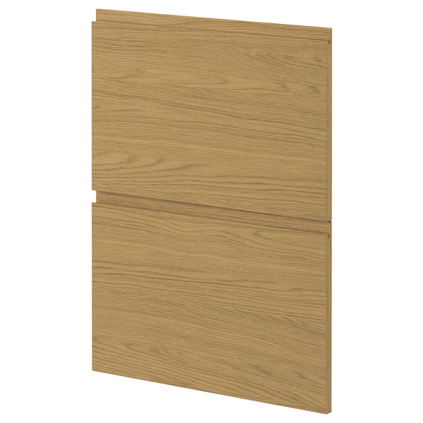 Egetræsfarvet træpanel, en del af ikeas METOD køkkensystem, lysebrun, rektangulær, flad, moderne minimalistisk design.