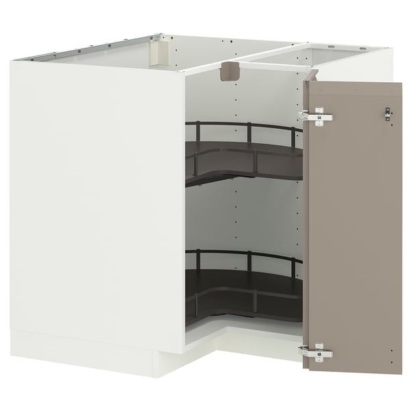 METOD Hjørneunderskab med karrusel, hvid/Upplöv mat, mørk beige, 88x88 cm