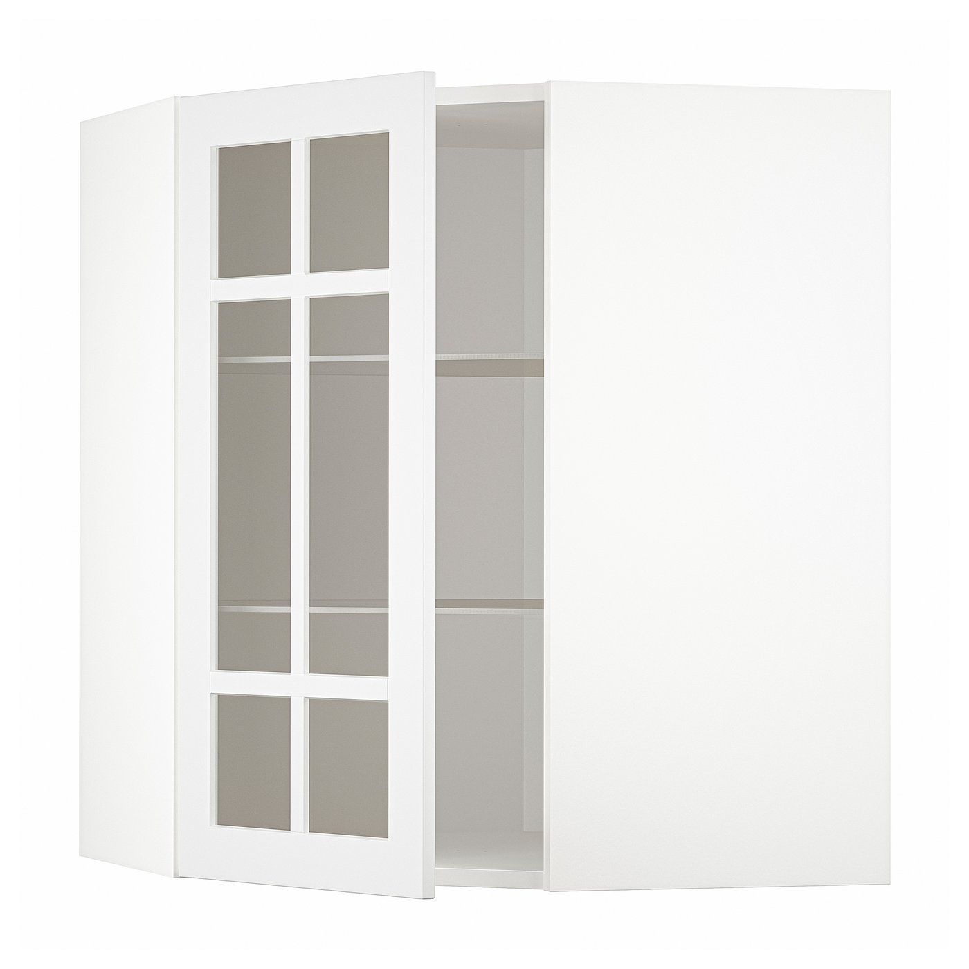 Møbelmontering METOD Hjørnevægskab med hylder/vitrinelåg, hvid/Stensund hvid, 68×80 cm | Billig & Hurtig i København