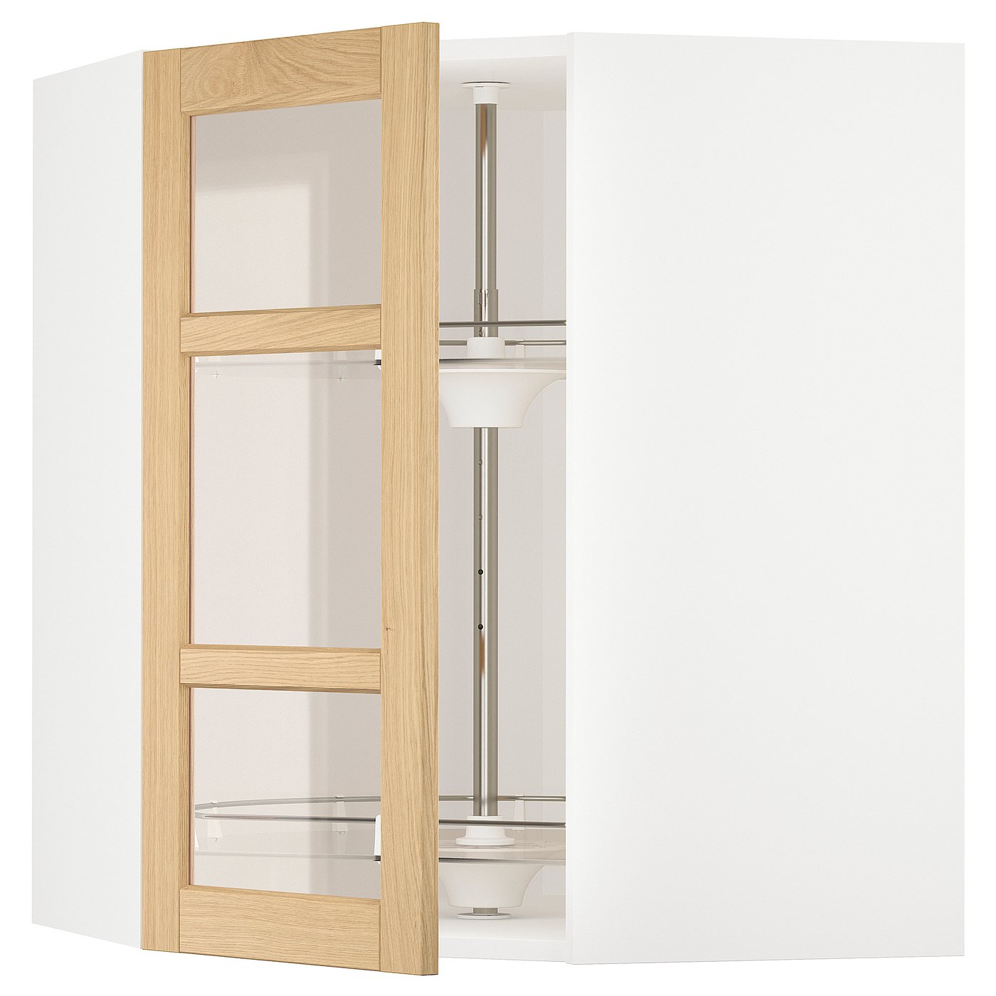 Møbelmontering METOD Hjørnevægskab med karrusel/vitrilå, hvid/Forsbacka eg, 68×80 cm | Billig & Hurtig i København