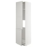 Hvidt METOD køkkenskab med lysegrå låger, højt, rektangulært, klassisk design.