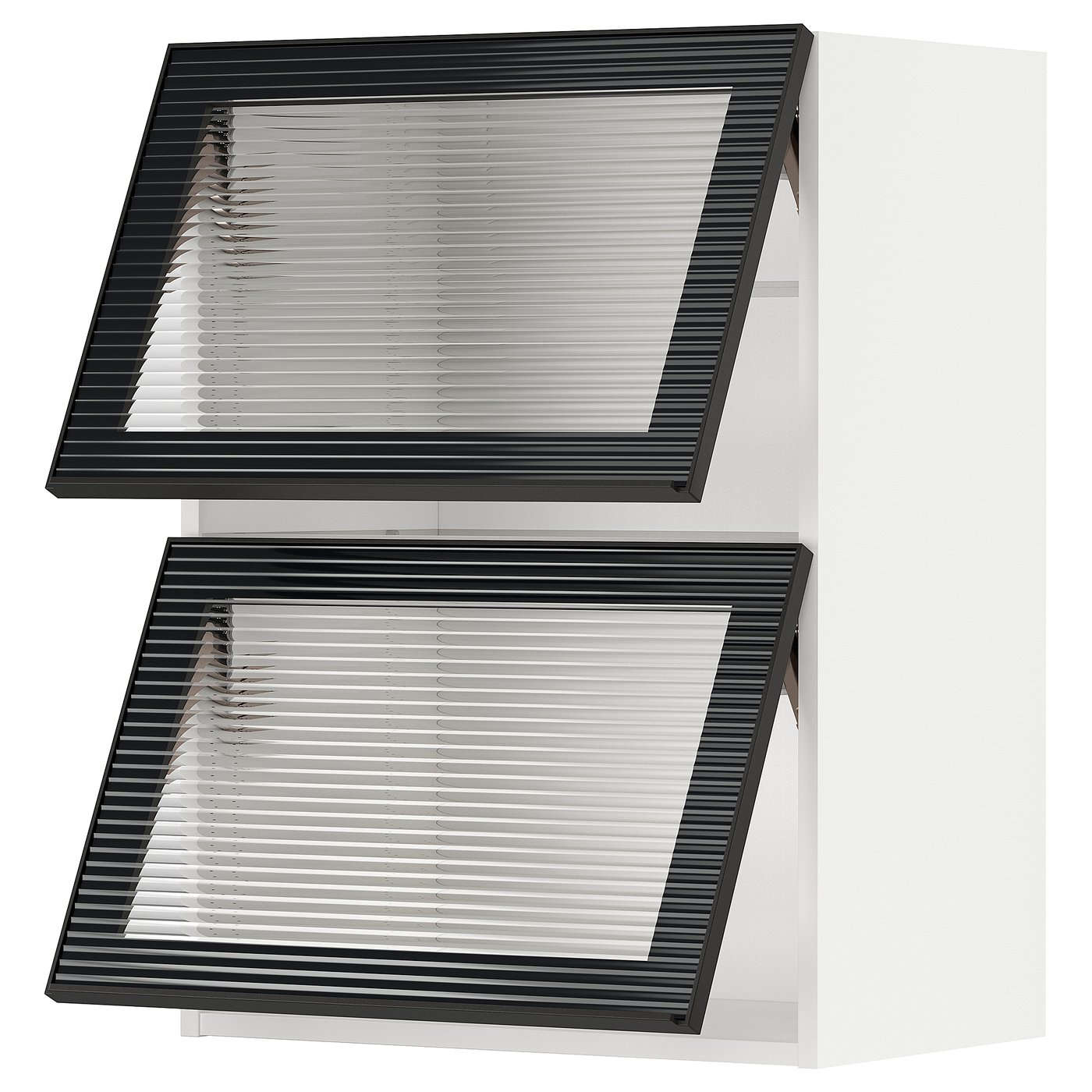 Møbelmontering METOD Horisontalt vægskab m 2 vitrinelåge, hvid/Hejsta antracit rillet glas, 60×80 cm