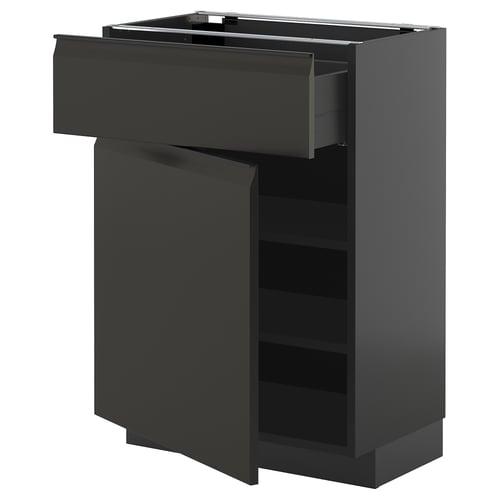 Sort matod køkkenskab med moderne, slankt design. En stor selvlukkende skuffe, justerbare hylder.