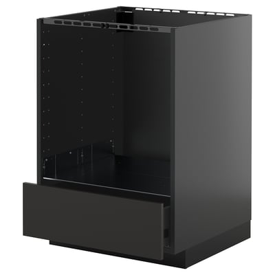 Sort METOD køkkenskab med enkelt skuffe, slankt moderne design.
