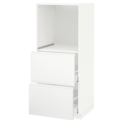 Et hvidt METOD køkkenskabssæt med minimalistisk design, med glatte skuffefronter og en justerbar hylde.
