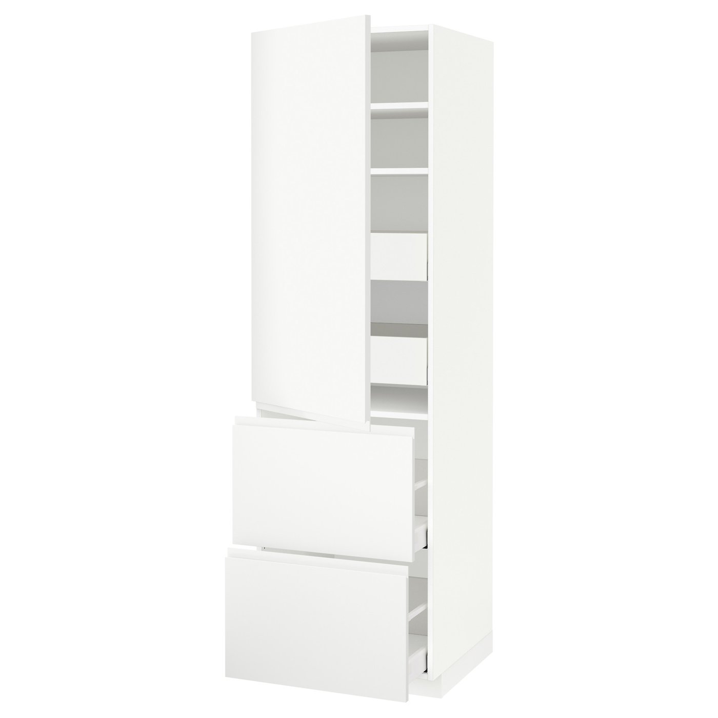 Møbelmontering METOD / MAXIMERA Højskab m hyld/4 skuf/låg/2 fronter, hvid/Voxtorp mat hvid, 60x60x200 cm | Billig & Hurtig i København