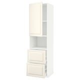 Ikea METOD køkkenskab, hvid, træ, høj med åbne skuffer.