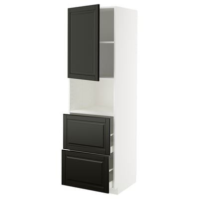 METOD køkkenelement: hvid og sort, moderne design, 3 sektioner, 2 skuffer, skrå kanter.