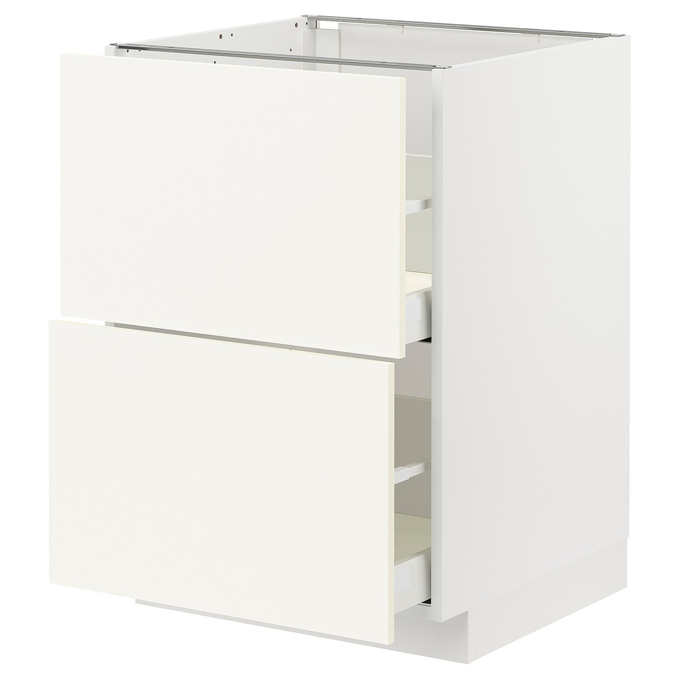 Møbelmontering METOD / MAXIMERA Underskab 2 fronter/2 høje skuffer, hvid/Vallstena hvid, 60×60 cm