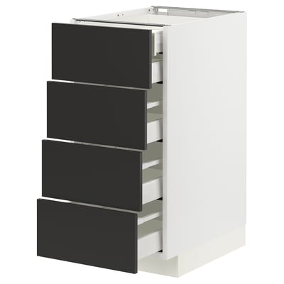 METOD køkkenskab med 4 sorte skuffer, moderne design, slank finish.