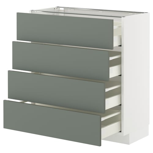 METOD køkkenenhed med 4 grågrønne skuffer, moderne minimalistisk design.