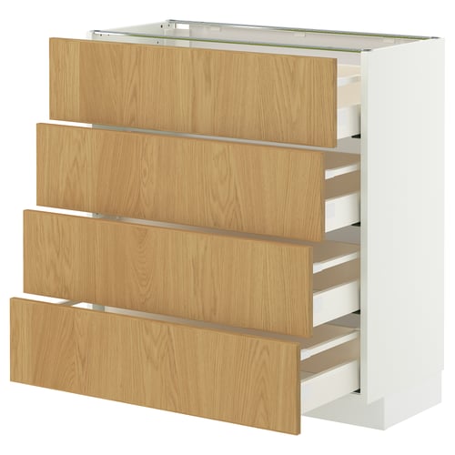 METOD / MAXIMERA Underskab 4 fronter/4 skuffer, hvid/Sinarp egetræsfiner, 80x37 cm