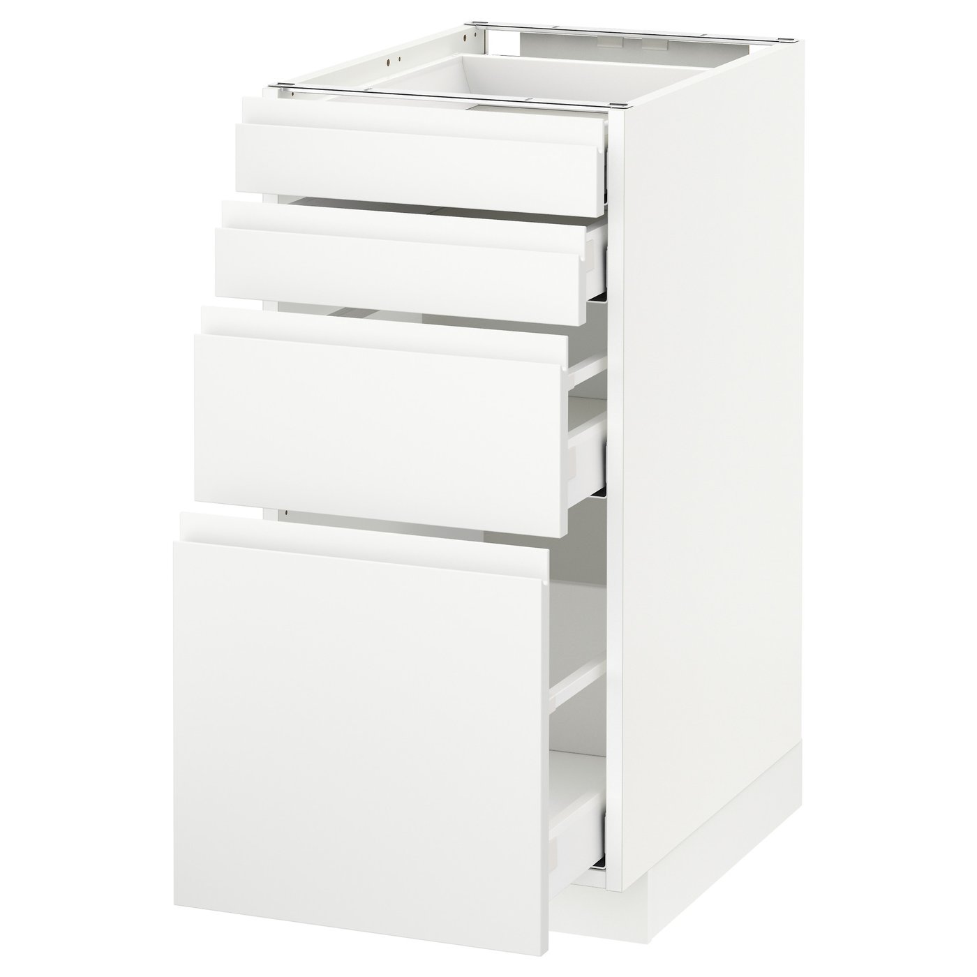 Møbelmontering METOD / MAXIMERA Underskab 4 fronter/4 skuffer, hvid/Voxtorp mat hvid, 40×60 cm