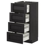 Sort ikea METOD køkkenskab med 4 delvist åbne skuffer.