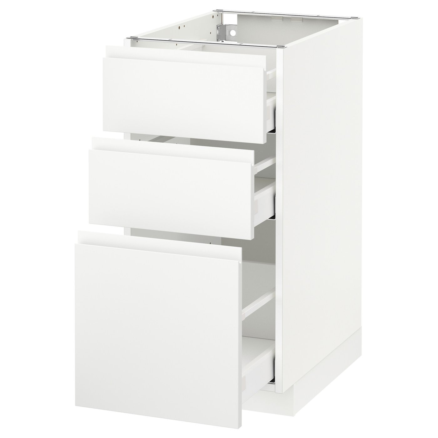 Møbelmontering METOD / MAXIMERA Underskab med 3 skuffer, hvid/Voxtorp mat hvid, 40×60 cm | Billig & Hurtig i København