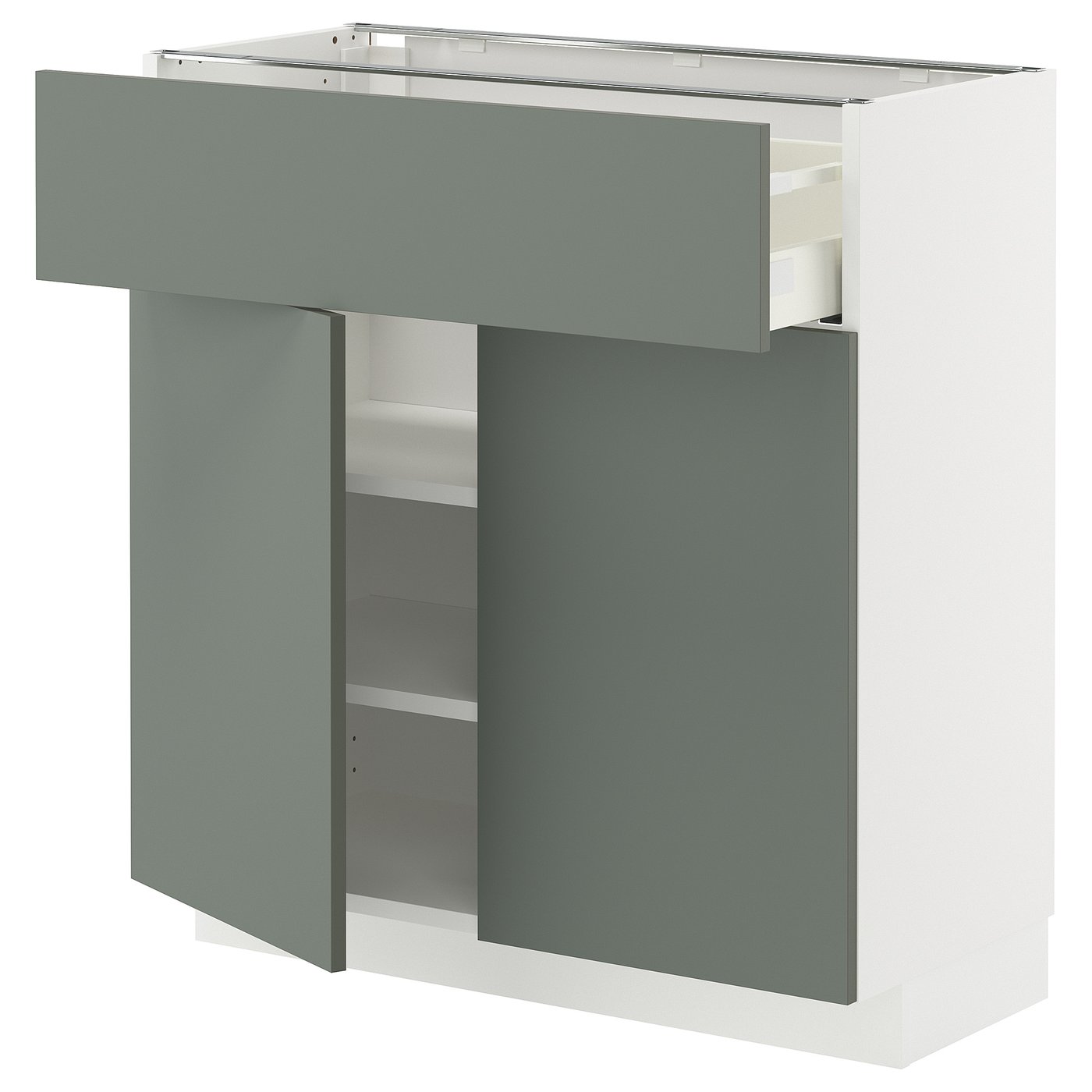 Møbelmontering METOD / MAXIMERA Underskab med skuffe/2 låger, hvid/Nickebo mat grå-grøn, 80×37 cm | Billig & Hurtig i København