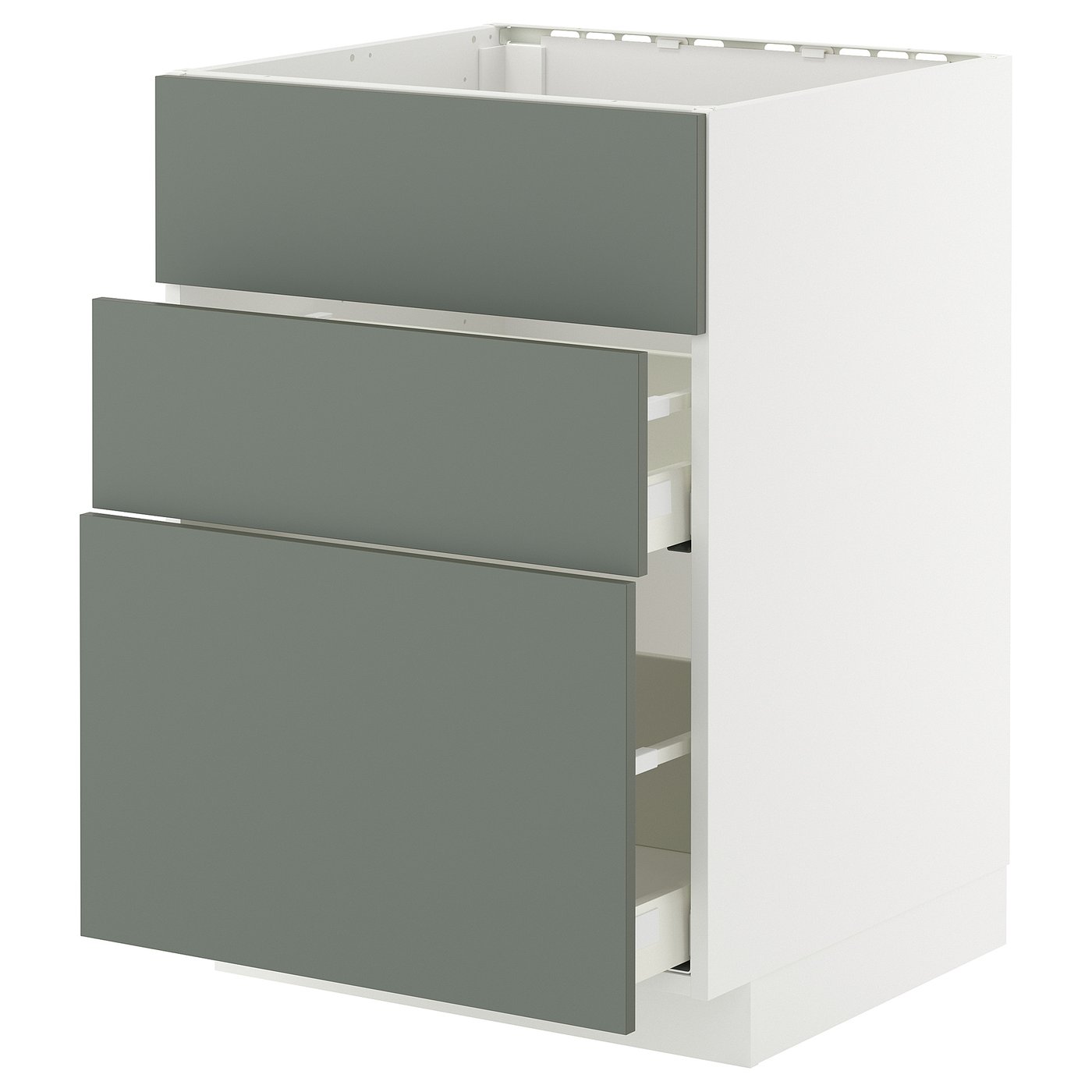 Møbelmontering METOD / MAXIMERA Underskab t vask+3 fronter/2 skuffe, hvid/Nickebo mat grå-grøn, 60×60 cm | Billig & Hurtig i København