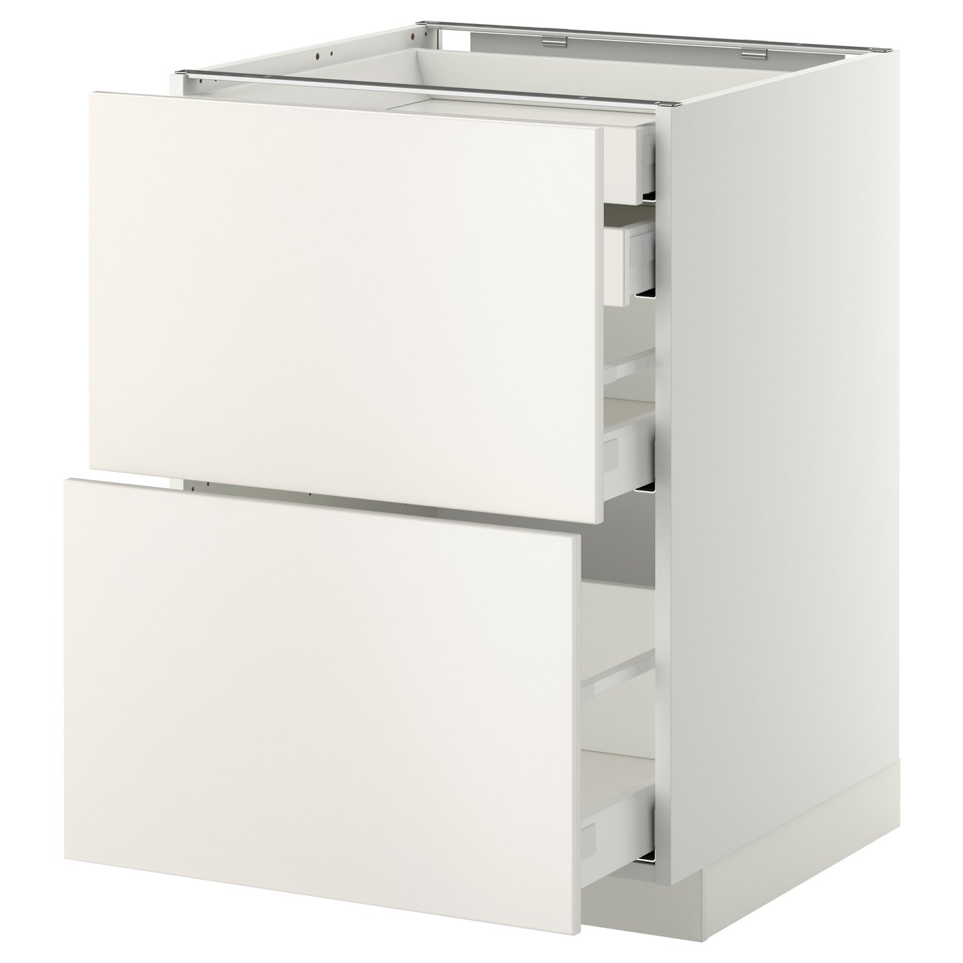Møbelmontering METOD / MAXIMERA Usk 2 front/2 lave/1 mel/1 høj skuf, hvid/Veddinge hvid, 60×60 cm