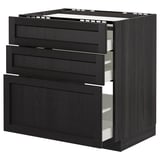 Mørkegråt køkkenskab med tre skuffer, moderne design, slanke greb, lavet af træ og metal, en del af METOD-systemet.