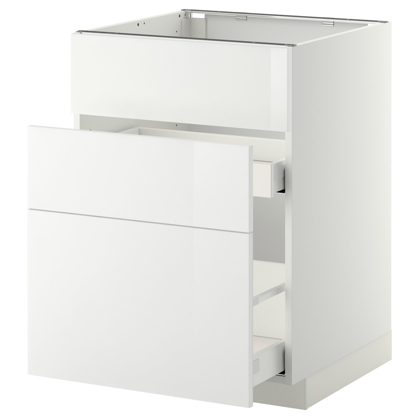 Møbelmontering METOD / MAXIMERA Usk vask+3 fronter/2 skuffer, hvid/Ringhult hvid, 60×60 cm