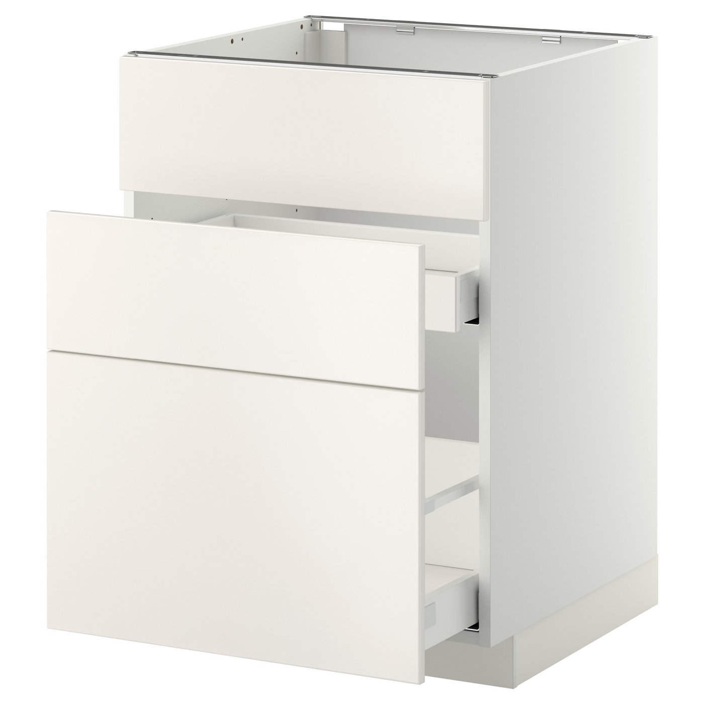 Møbelmontering METOD / MAXIMERA Usk vask+3 fronter/2 skuffer, hvid/Veddinge hvid, 60×60 cm