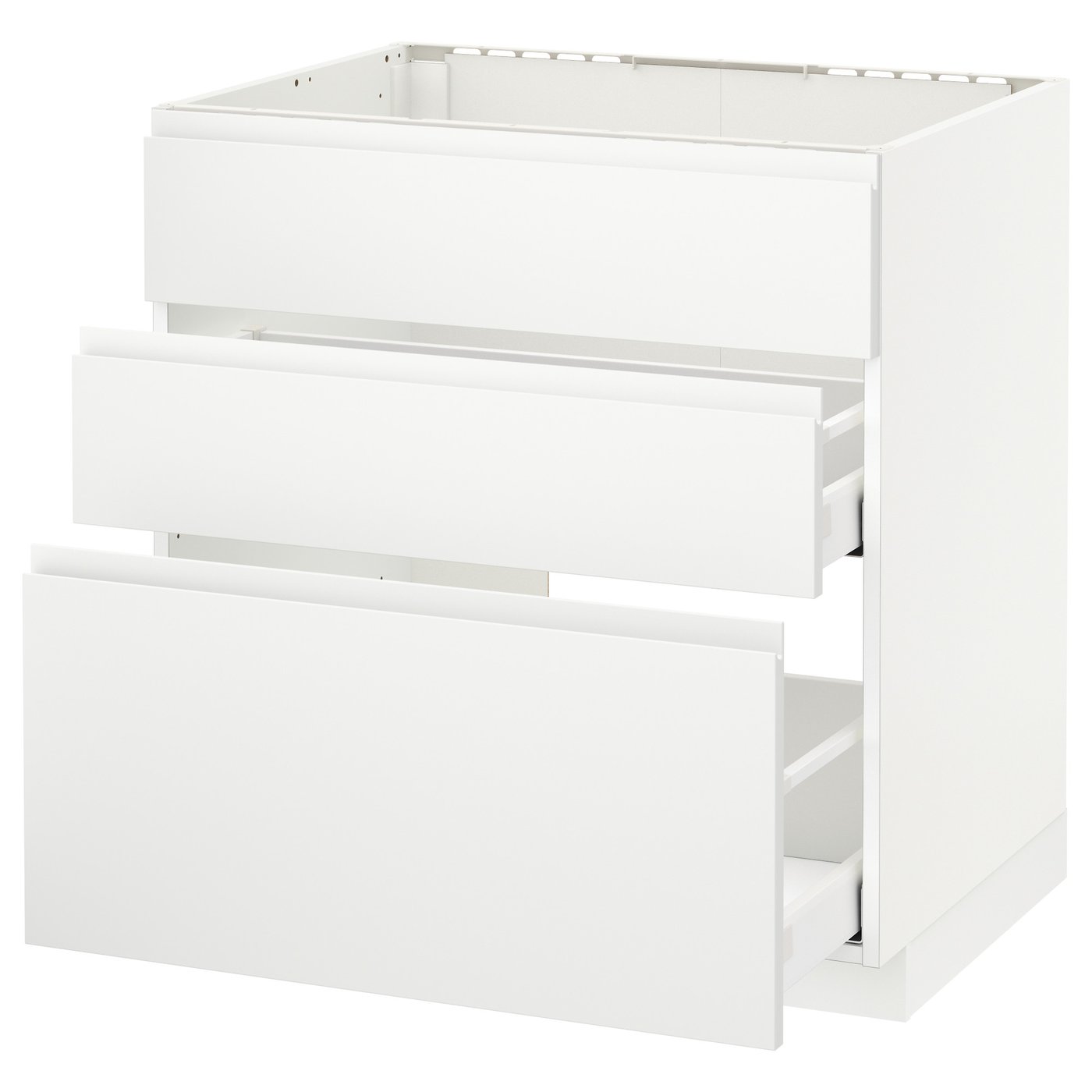 Møbelmontering METOD / MAXIMERA Usk vask+3 fronter/2 skuffer, hvid/Voxtorp mat hvid, 80×60 cm | Billig & Hurtig i København