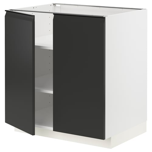 Moderne køkkenskab, METOD, hvid og sort, med firkantet form og slankt design.