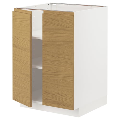 Moderne hvidt METOD køkkenskab med trælåger, minimalistisk stil.