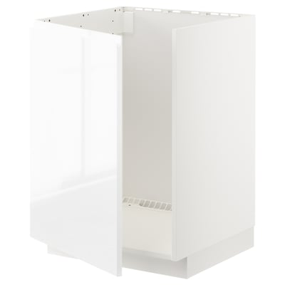 Hvid METOD køkkenenhed, moderne design, blank finish, firkantet form, robust ramme.