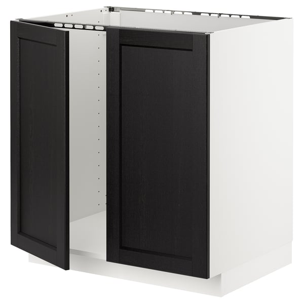 METOD køkkendel, sortbejdset træ, rektangulært underskab med åbent sidepanel.