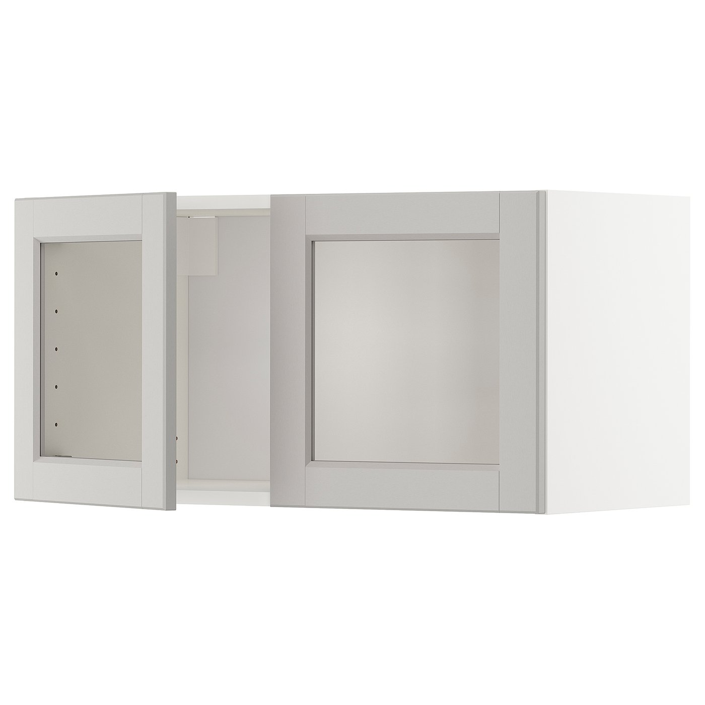 Møbelmontering METOD Vægskab med 2 vitrinelåger, hvid/Lerhyttan lysegrå, 80×40 cm