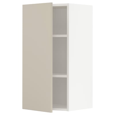 METOD køkkenoverskab, beige, rektangulær, 3 hylder, glat finish.