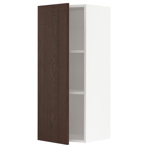 METOD køkkenskab, hvid og mørkebrun, moderne design, enkelt låge, justerbare hylder.