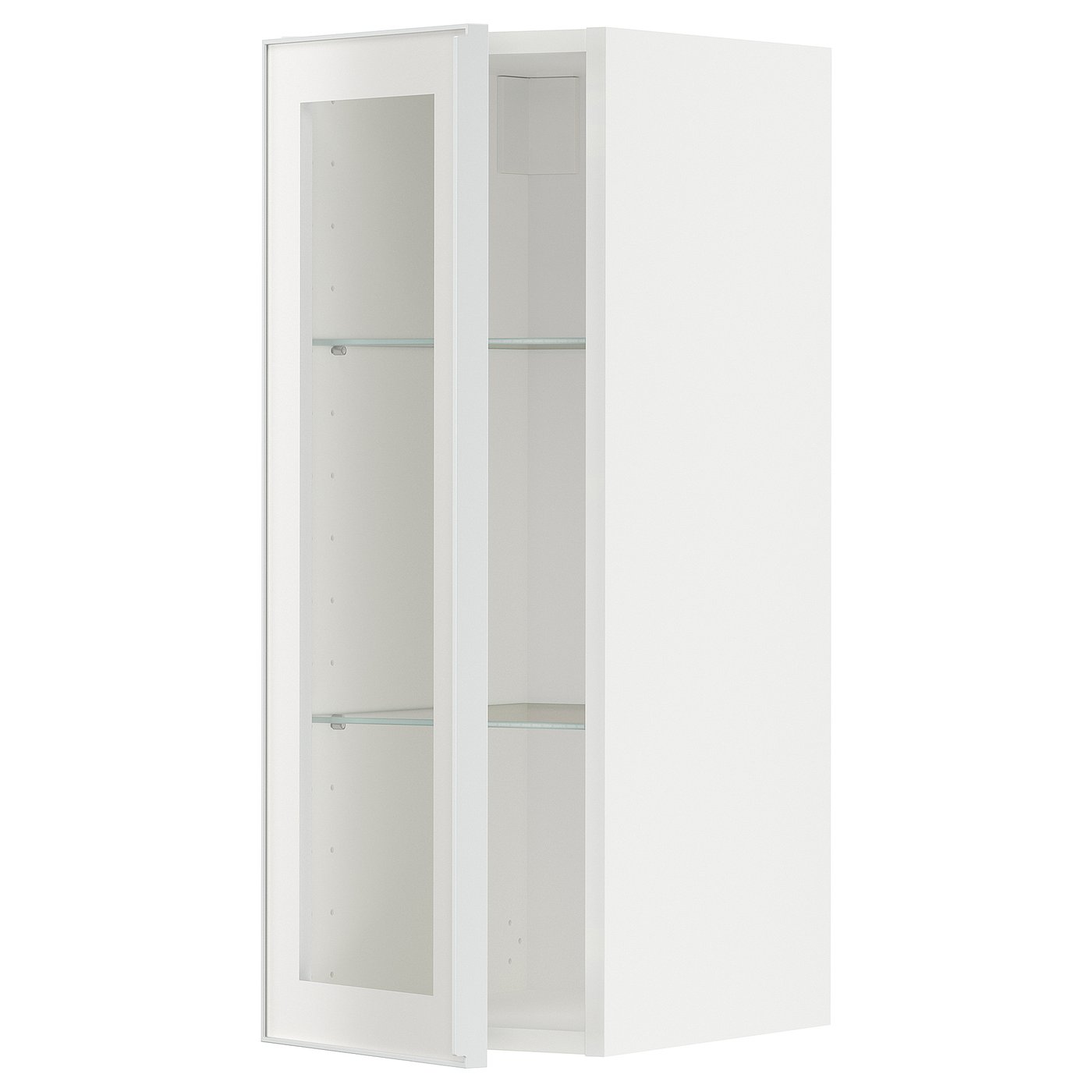 Møbelmontering METOD Vægskab med hylder/vitrinlåge, hvid/Hejsta hvidt, klart glas, 30×80 cm | Billig & Hurtig i København