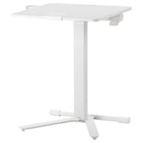 Justerbart stående laptopbord, hvidt, metal og plast, stativfod, vippeplade.