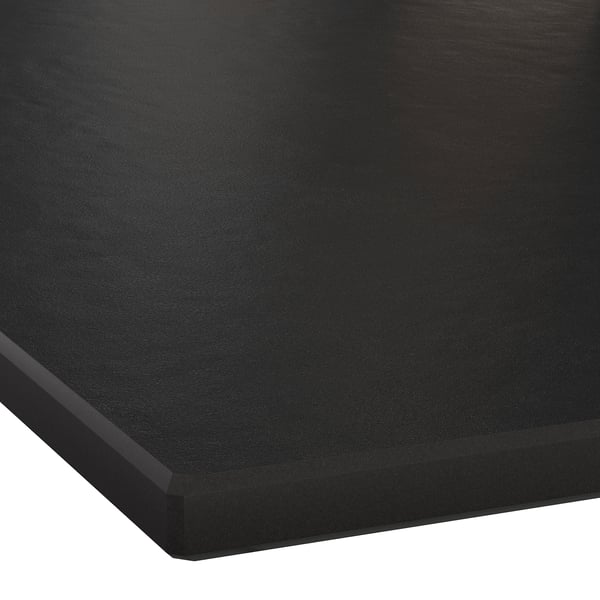 MÖCKLARP Bordplade efter mål, mat sort/stenmønstret højtryksporcelæn, 1 m²x2.0 cm